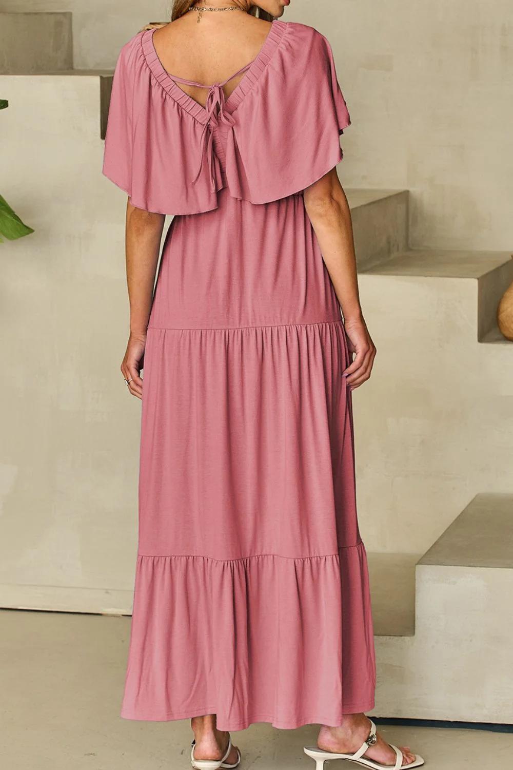 Ruffled V Neck Flutter Sleeve Maxi Dress - Image 7