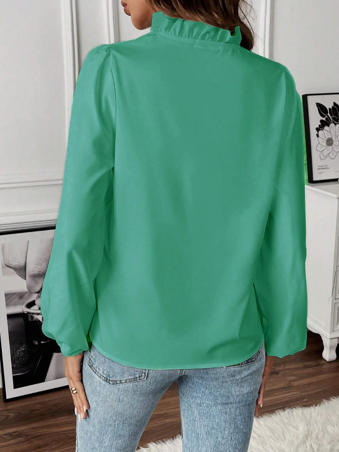 Ruffled V-Neck Long Sleeve Blouse - Image 15