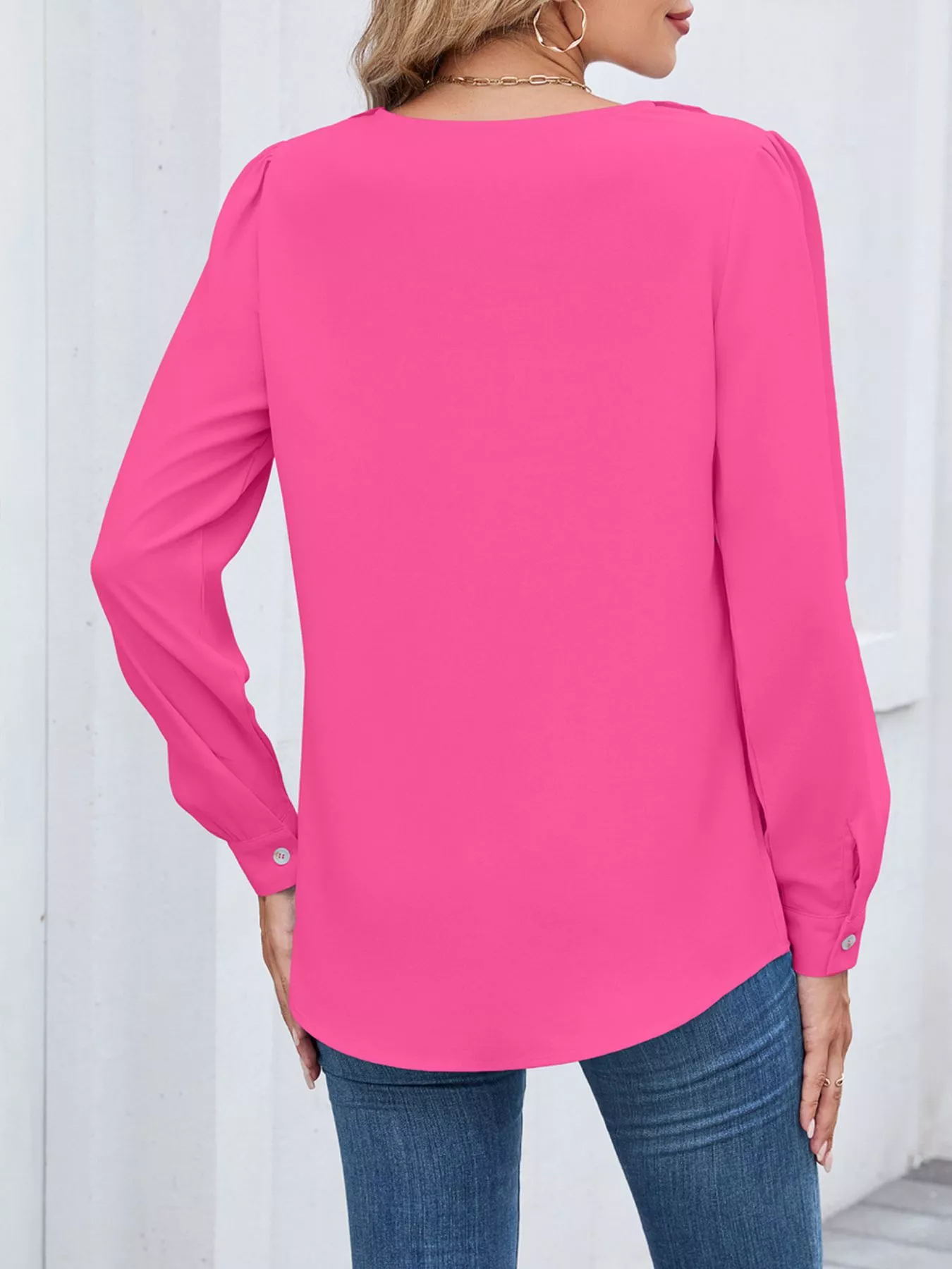 Ruffled V-Neck Long Sleeve Blouse - Image 21