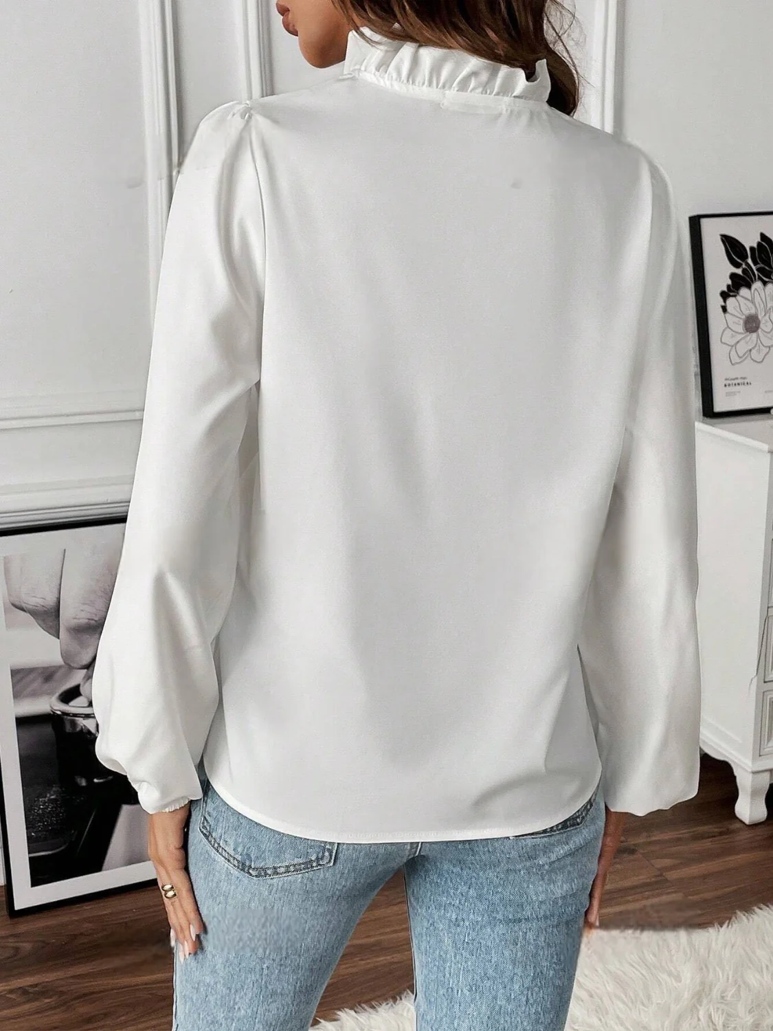 Ruffled V-Neck Long Sleeve Blouse - Image 5