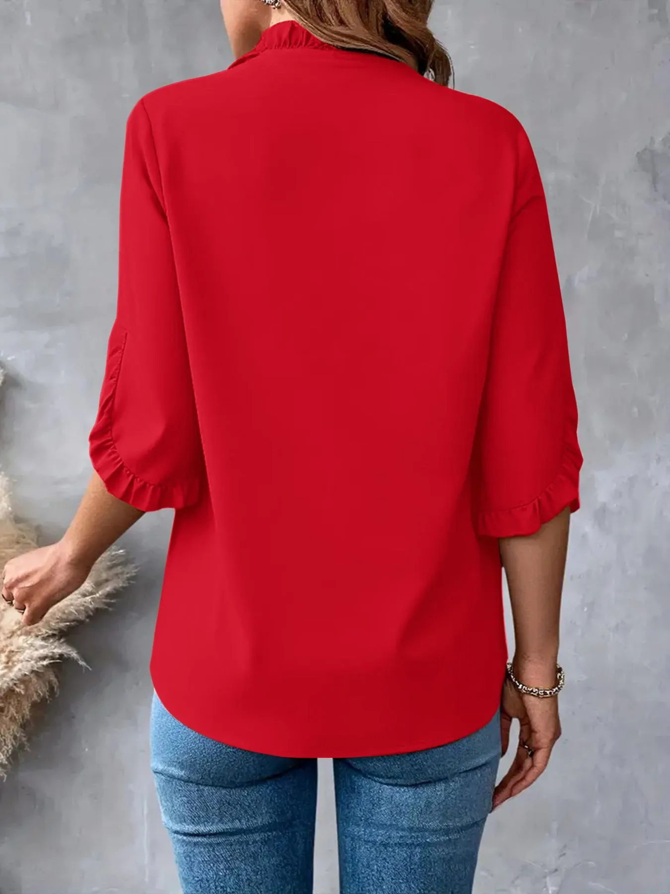Ruffled V-Neck Short Sleeve Blouse - Image 15