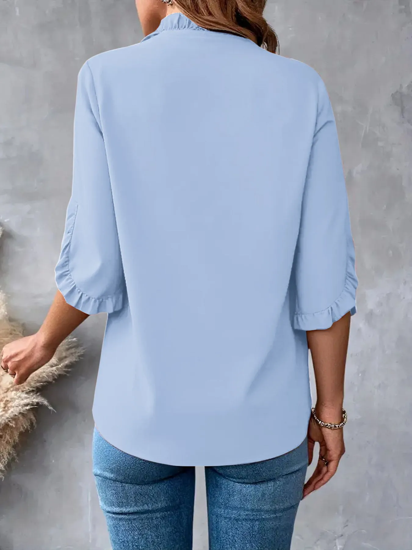 Ruffled V-Neck Short Sleeve Blouse - Image 2