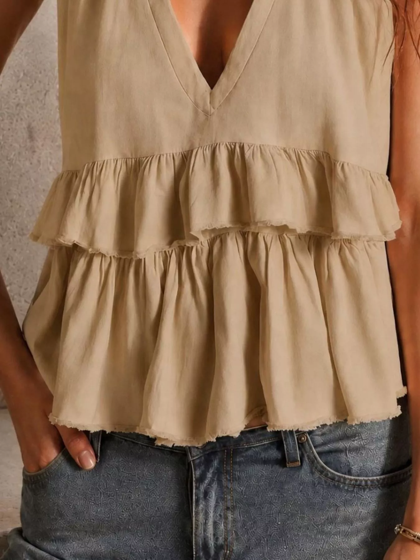 Ruffled V-Neck Sleeveless Top - Image 6