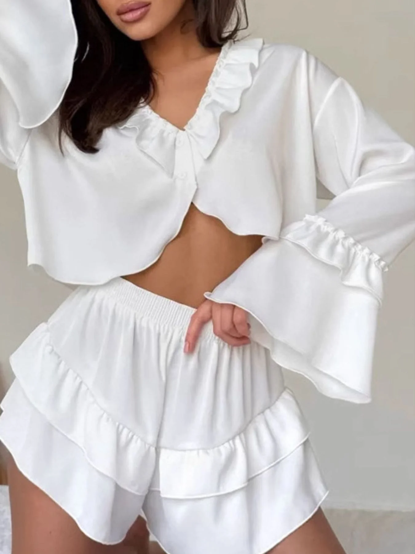 Ruffled V-Neck Top and Shorts Set - Image 20