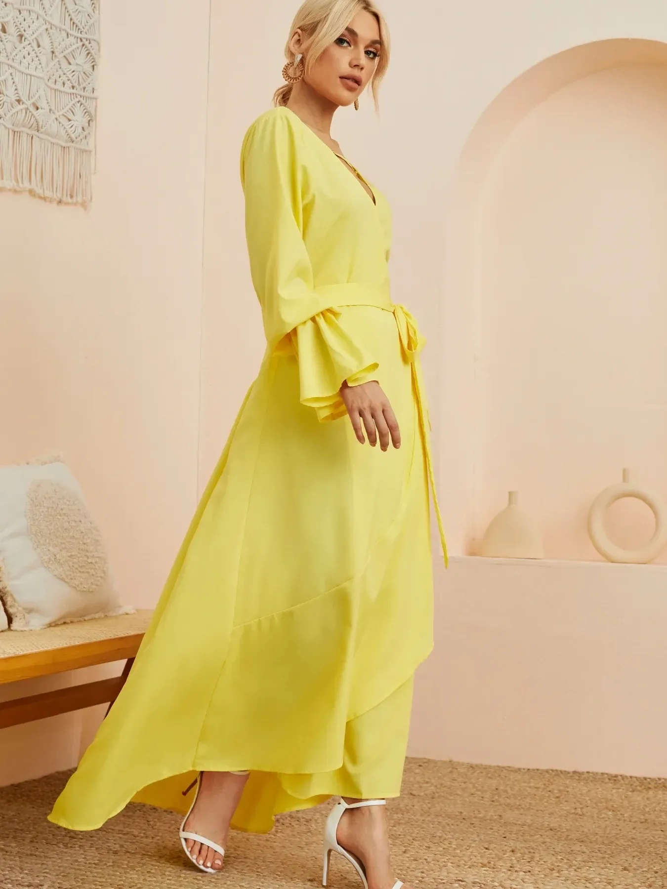 Ruffled Wrap Maxi Dress with Bell Sleeves - Image 3
