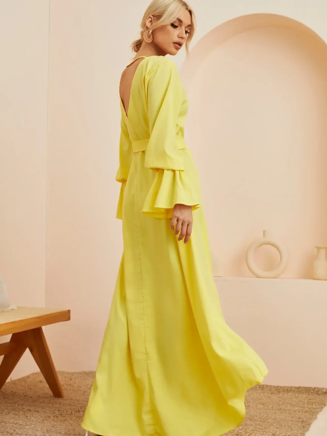 Ruffled Wrap Maxi Dress with Bell Sleeves - Image 4