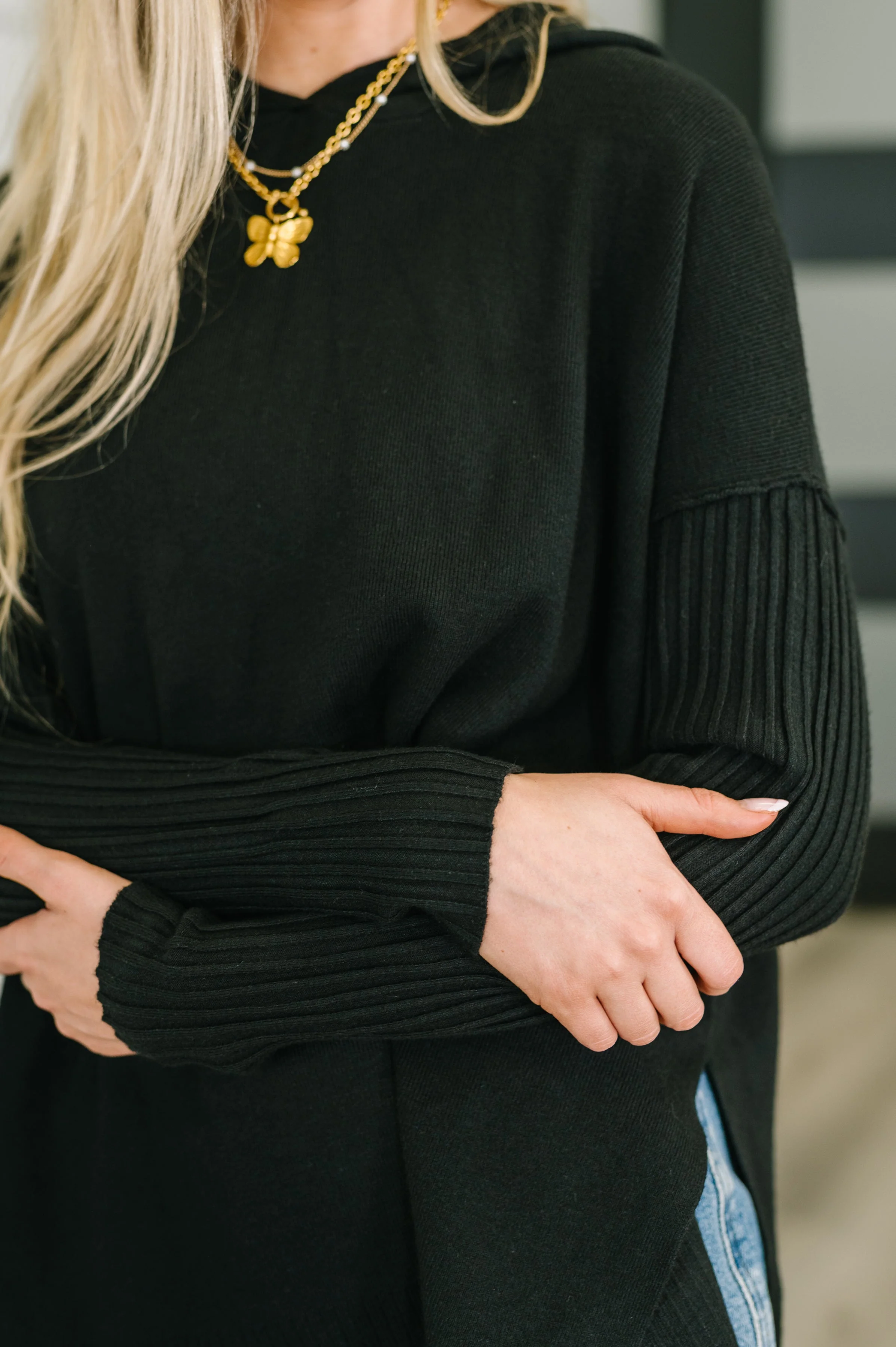 Running Late Hooded Long Sleeve in Black - Image 2