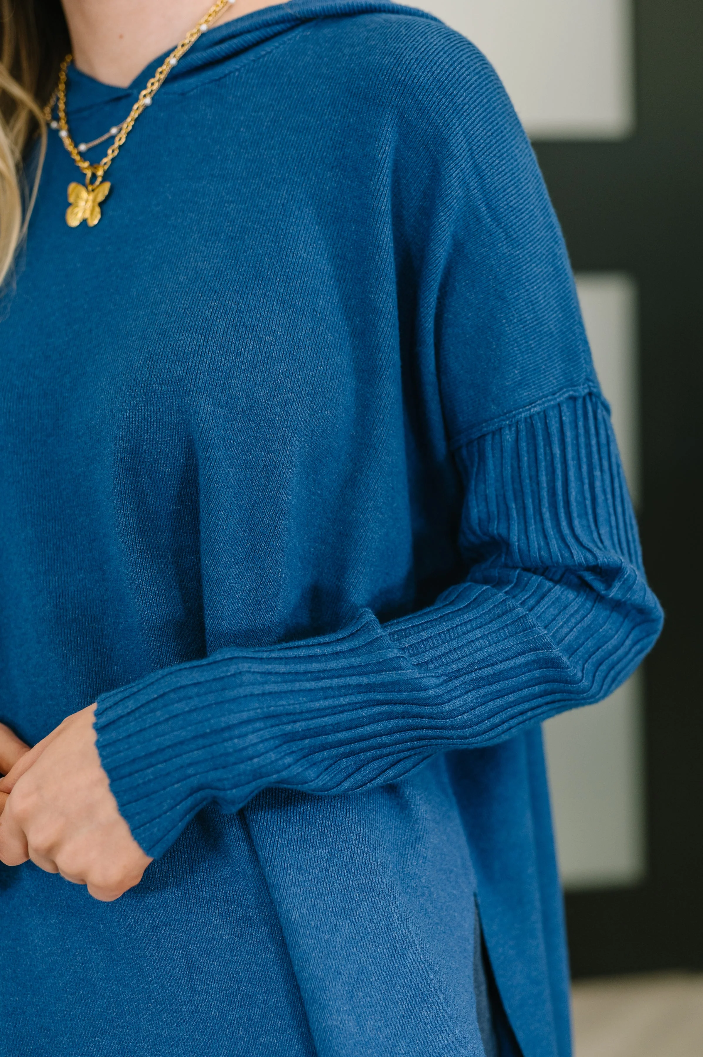 Running Late Hooded Long Sleeve in Light Navy - Image 2