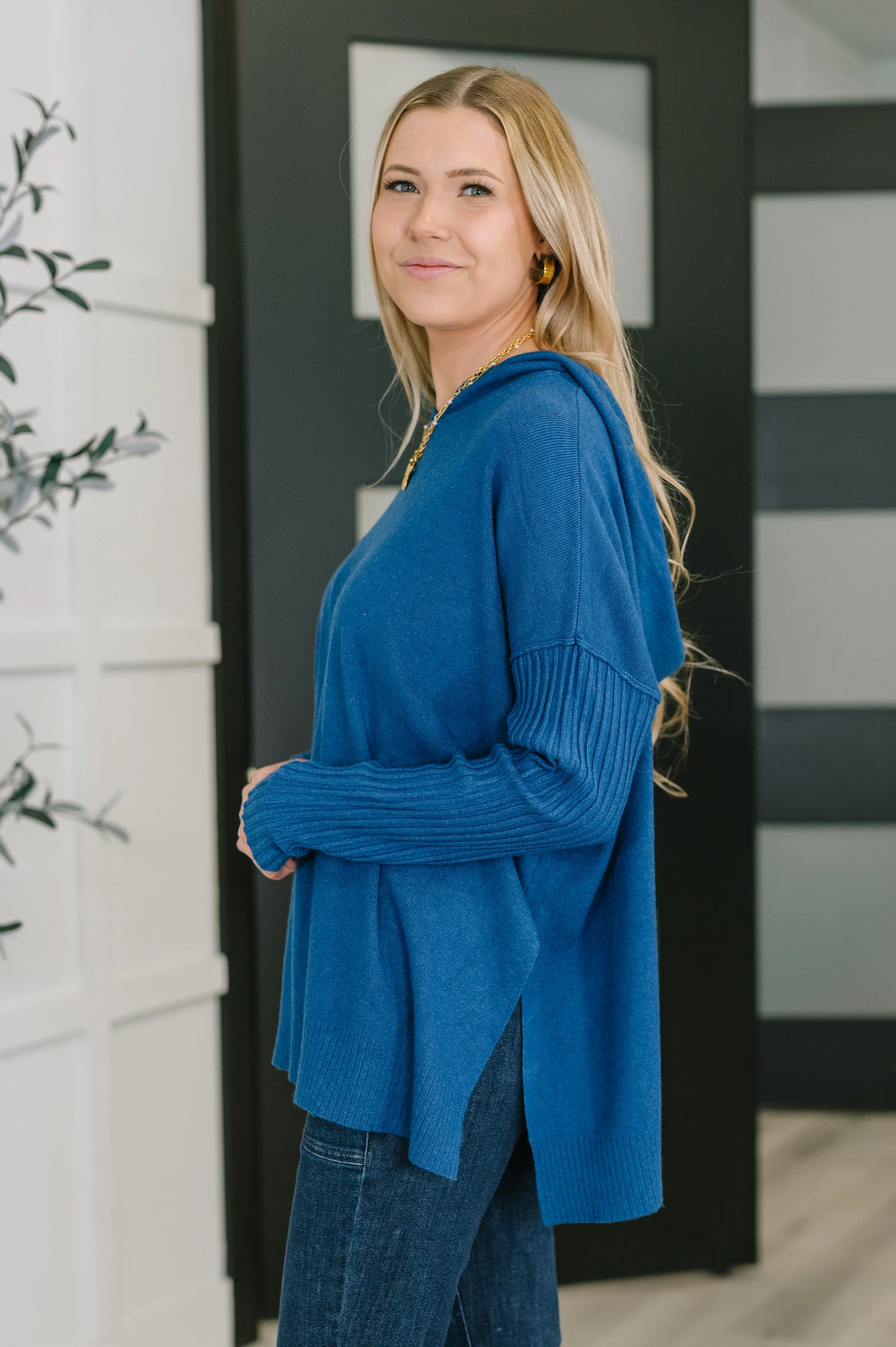 Running Late Hooded Long Sleeve in Light Navy - Image 4