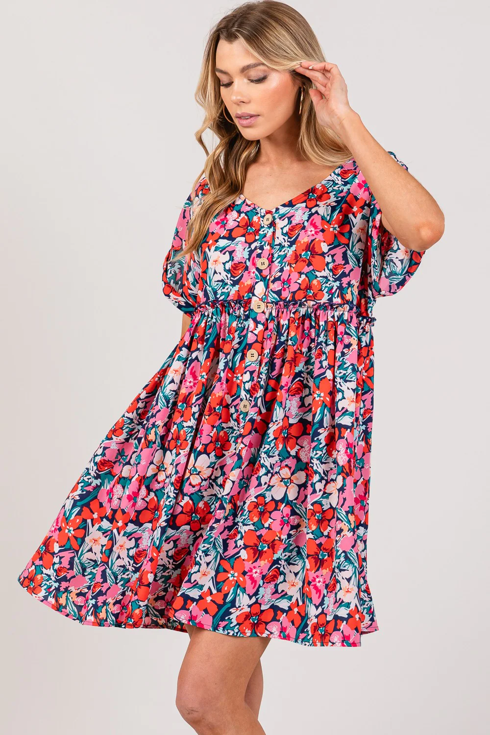 SAGE + FIG Floral Button Down Short Sleeve Mini Dress - Image 3