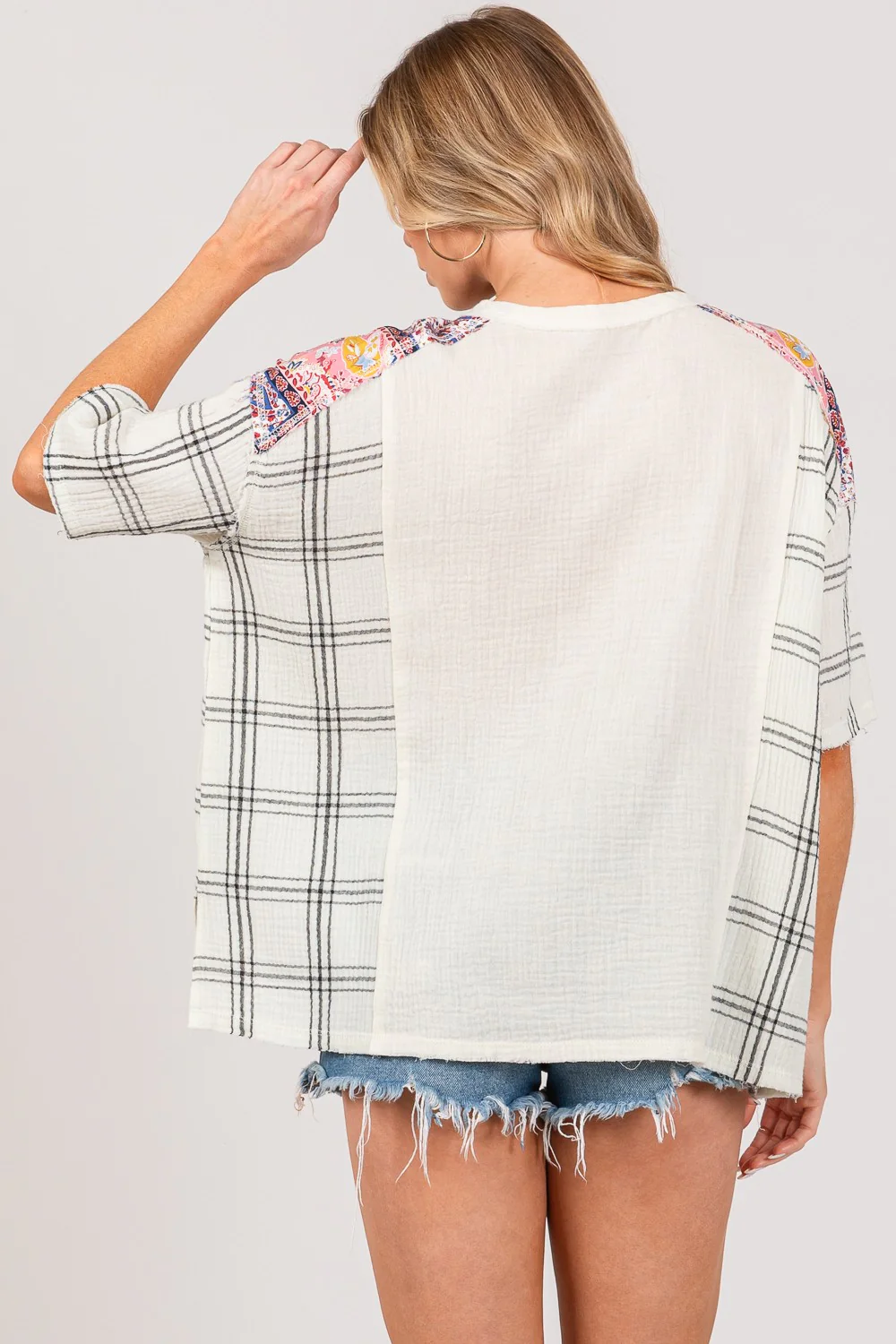 SAGE + FIG Plaid Half Button Gauze Top - Image 2
