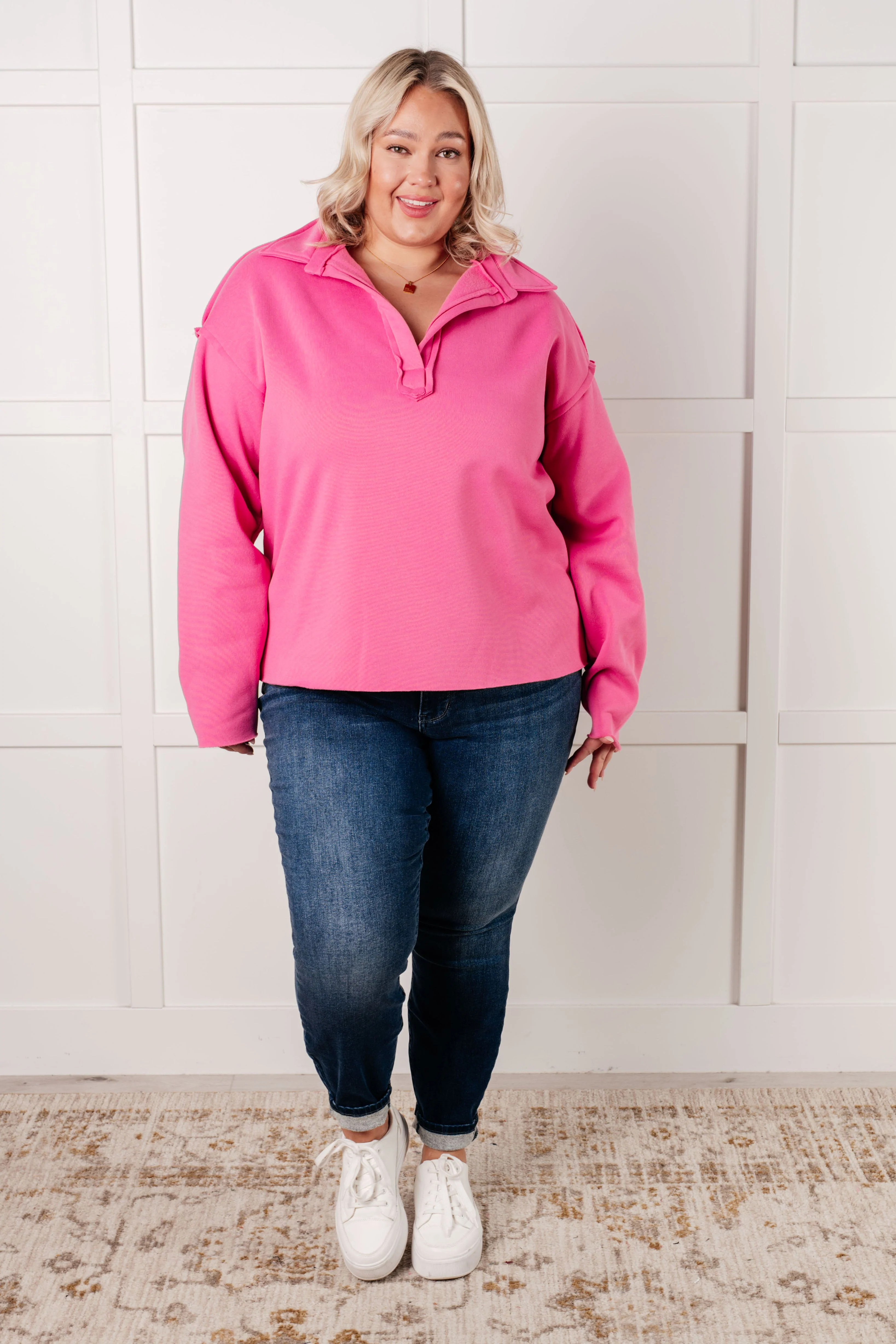 Same Ol' Situation Collared Pullover in Hot Pink - Image 4