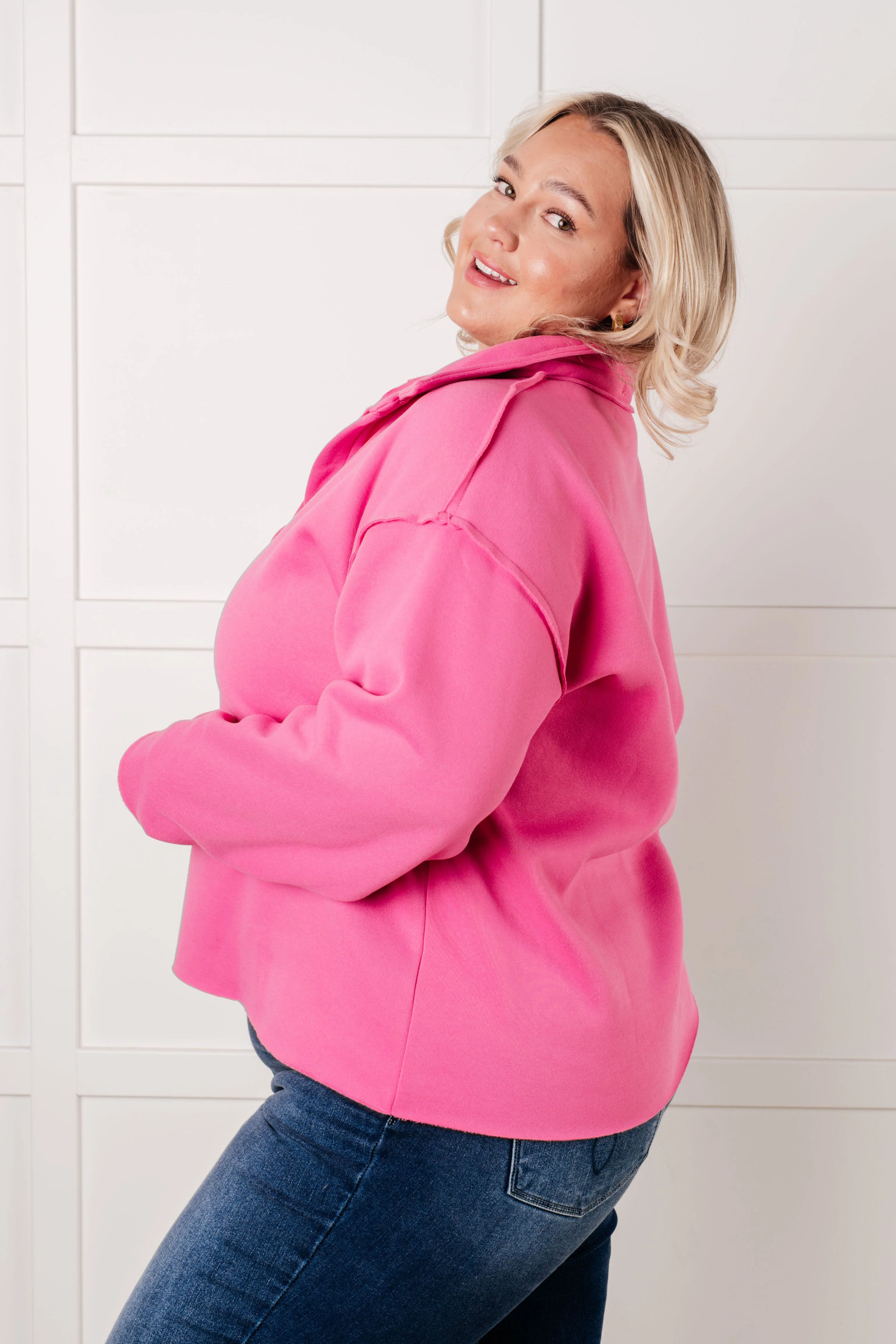 Same Ol' Situation Collared Pullover in Hot Pink - Image 6