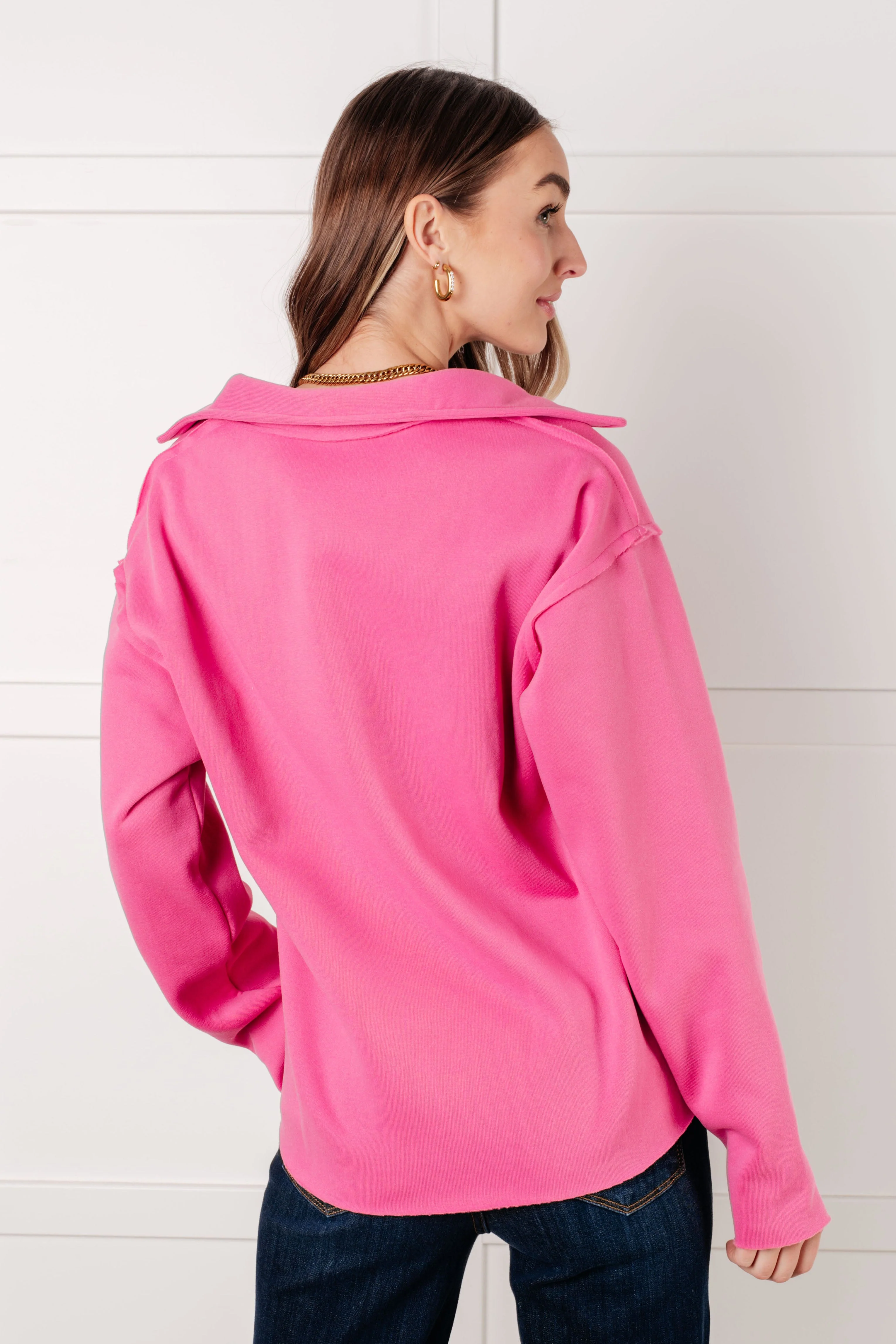 Same Ol' Situation Collared Pullover in Hot Pink - Image 7