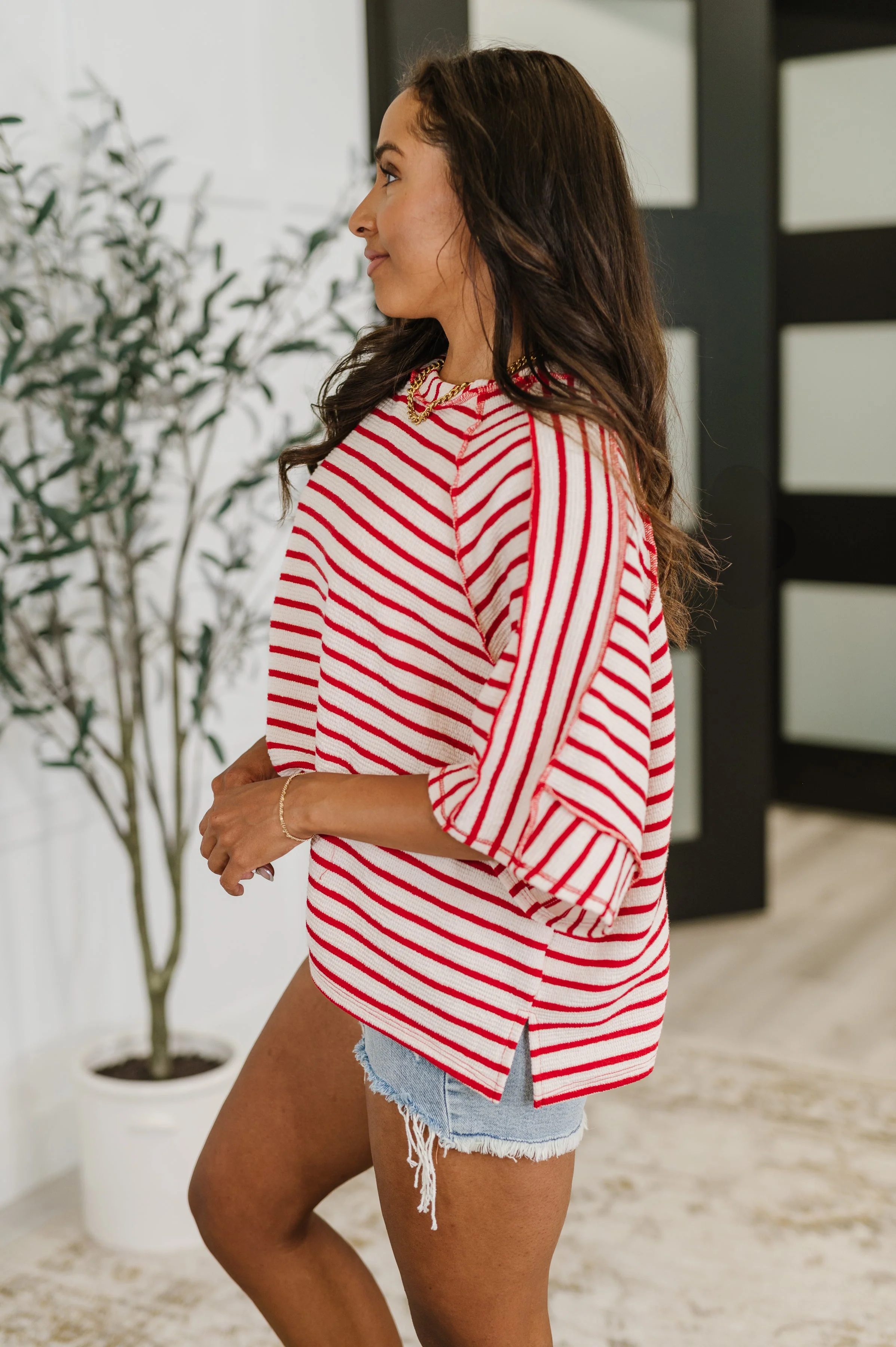 Sass in Session Relaxed Top in Cream Red - Image 4