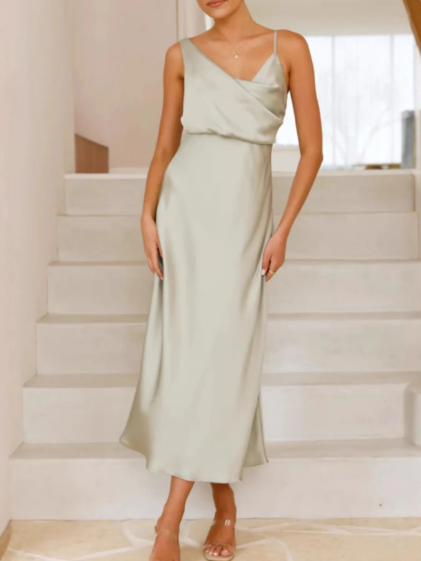 Satin Asymmetrical Midi Dress - Image 16