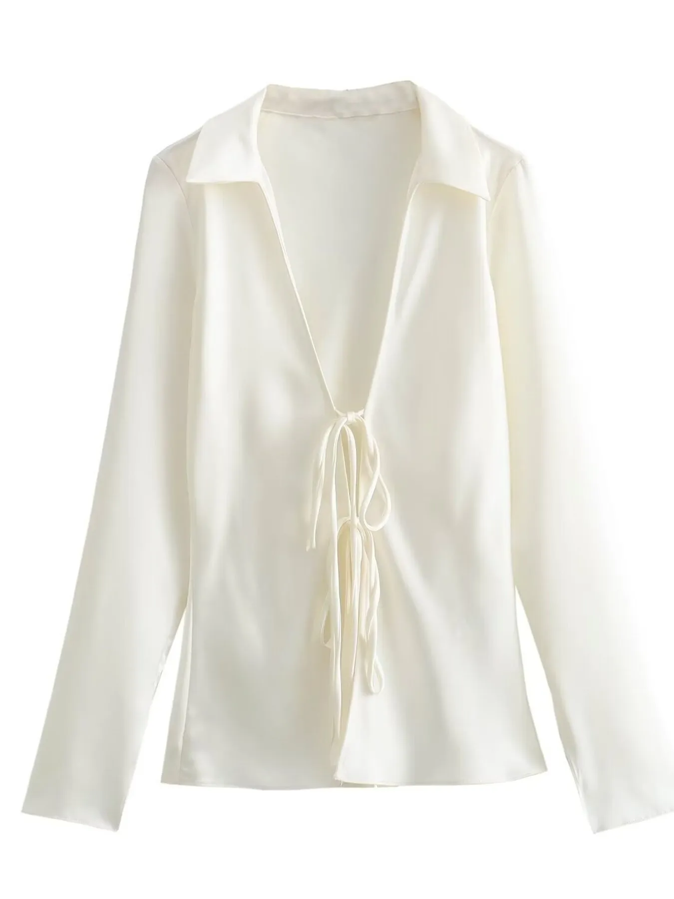 Satin Tie-Front Long Sleeve Shirt - Image 3