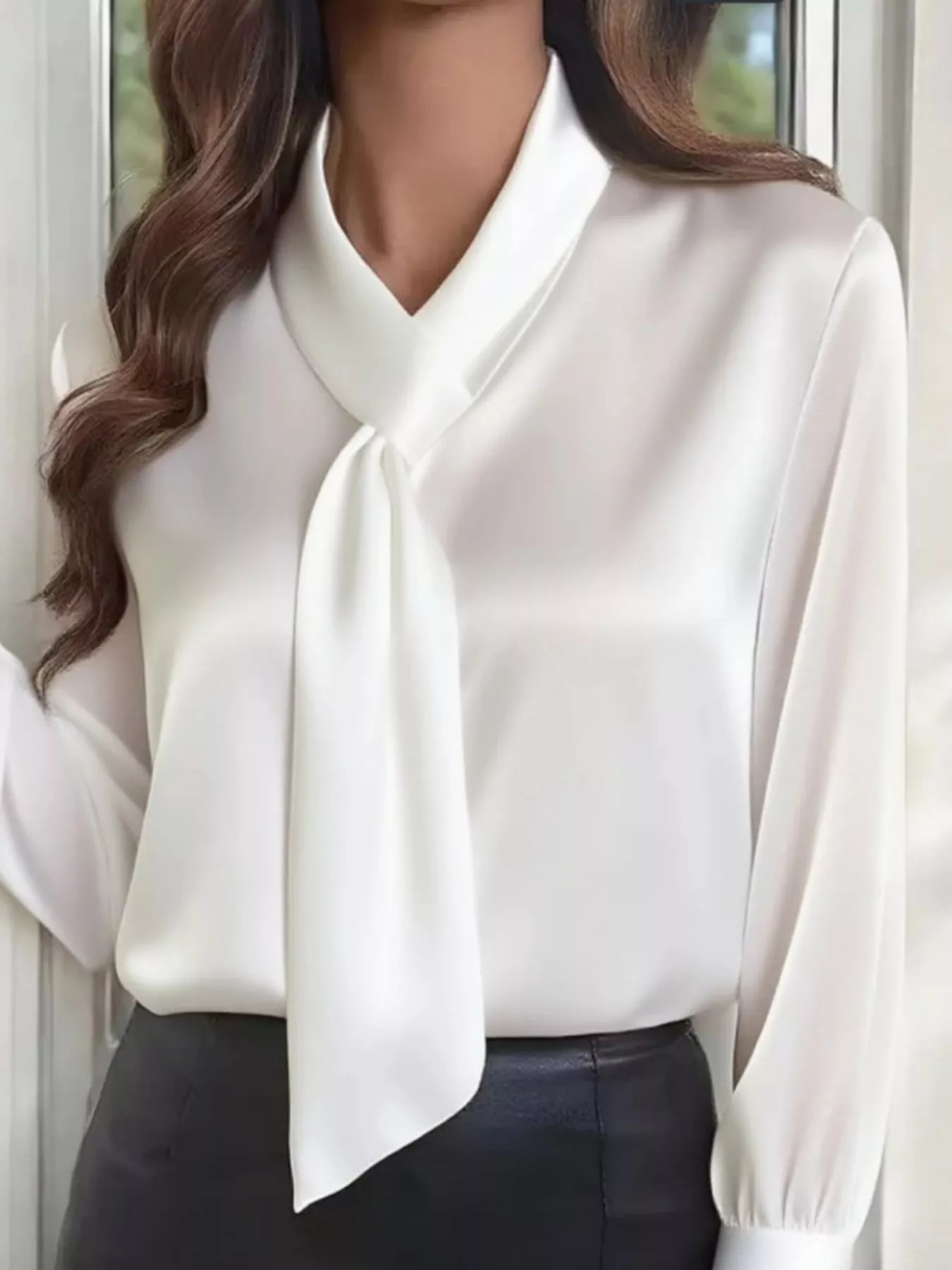 Satin Tie-Neck Long Sleeve Blouse - Image 6
