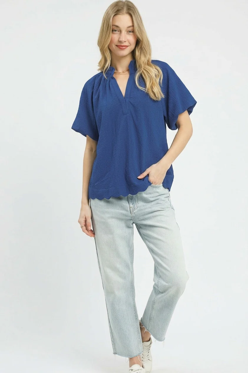 Scalloped Hem Textured Blouse - Image 3