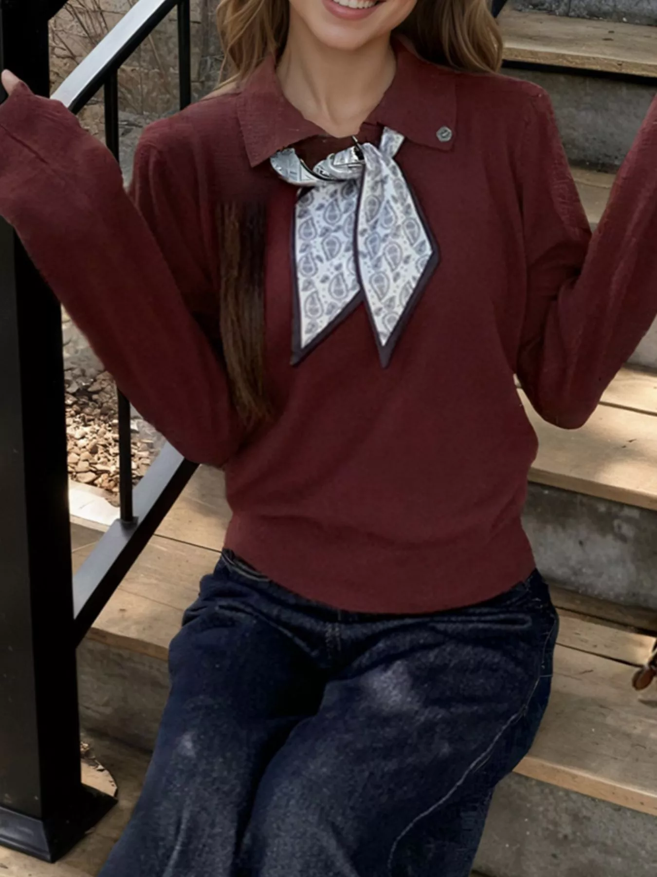 Scarf-Accented Long Sleeve Sweater - Image 10