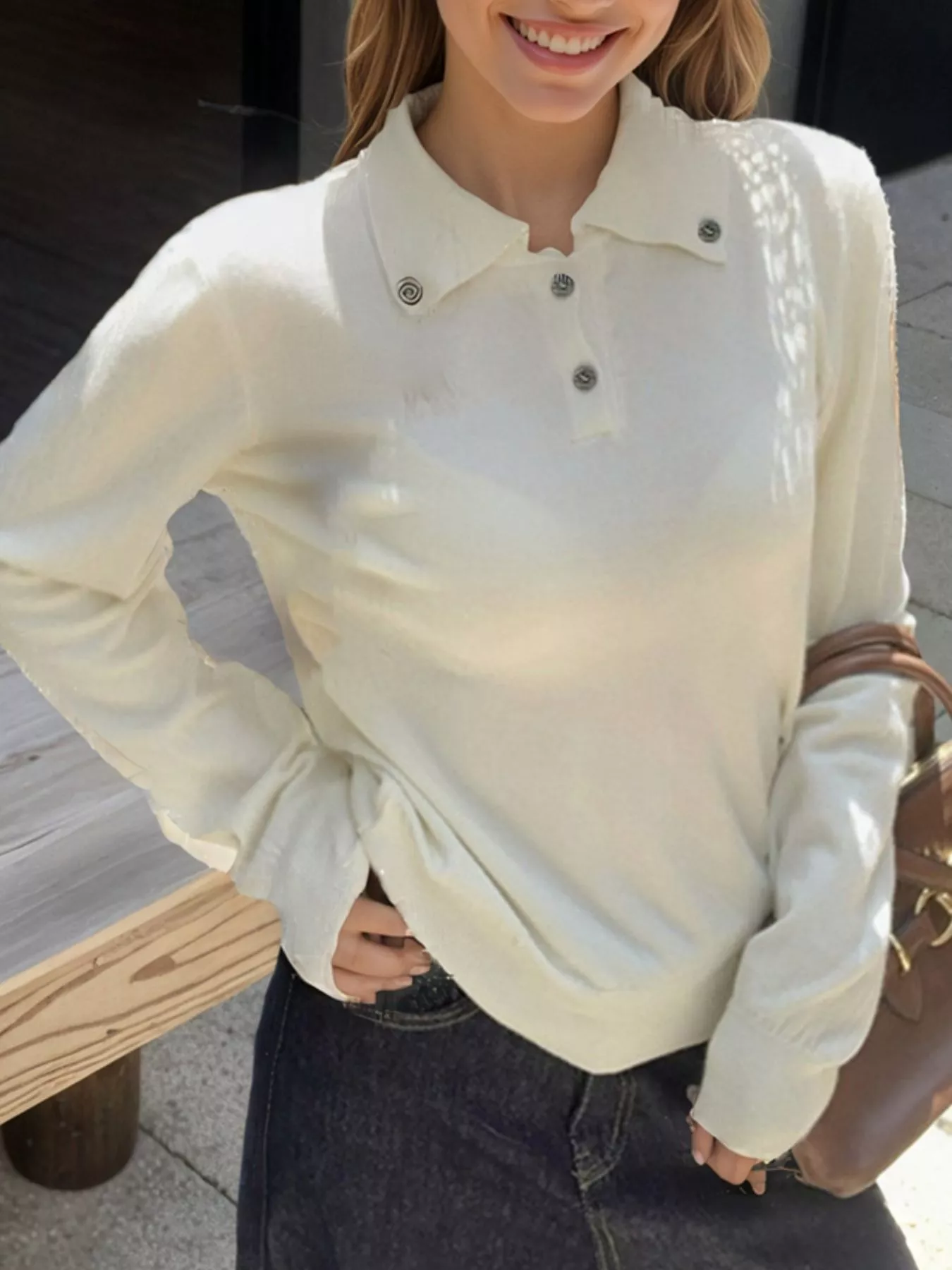 Scarf-Accented Long Sleeve Sweater - Image 3