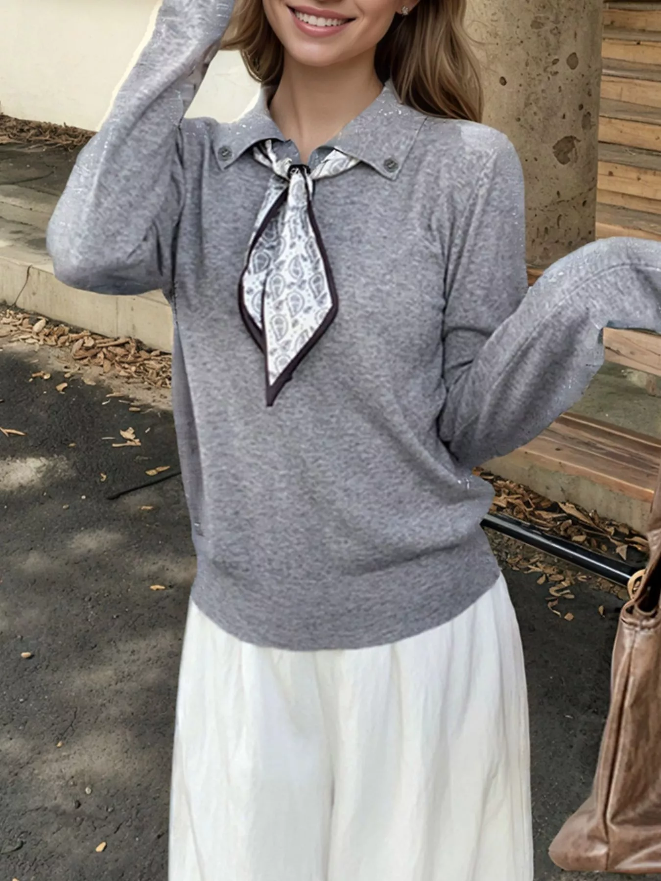 Scarf-Accented Long Sleeve Sweater - Image 4