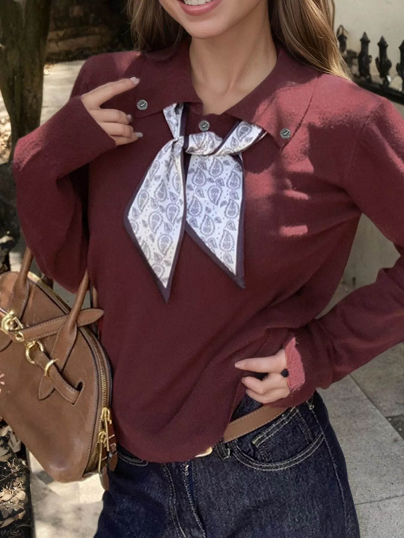 Scarf-Accented Long Sleeve Sweater - Image 9