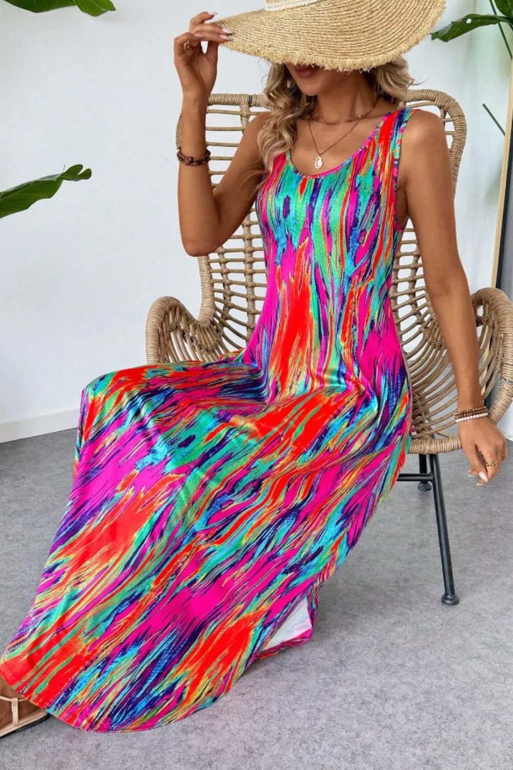 Scoop Neck Sleeveless Dress with Pockets - Image 3