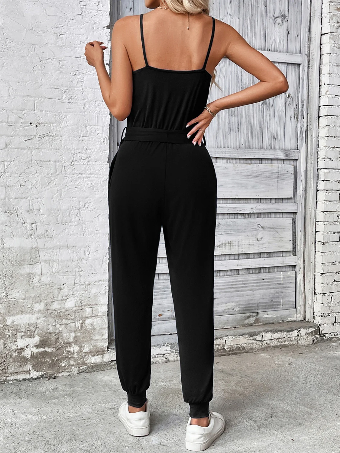 Scoop Neck Tie Waist Jumpsuit - Image 10
