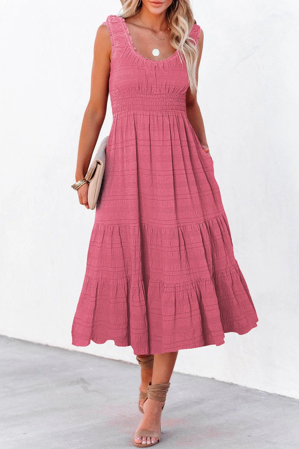 Scoop Neck Wide Strap Midi Dress - Image 4