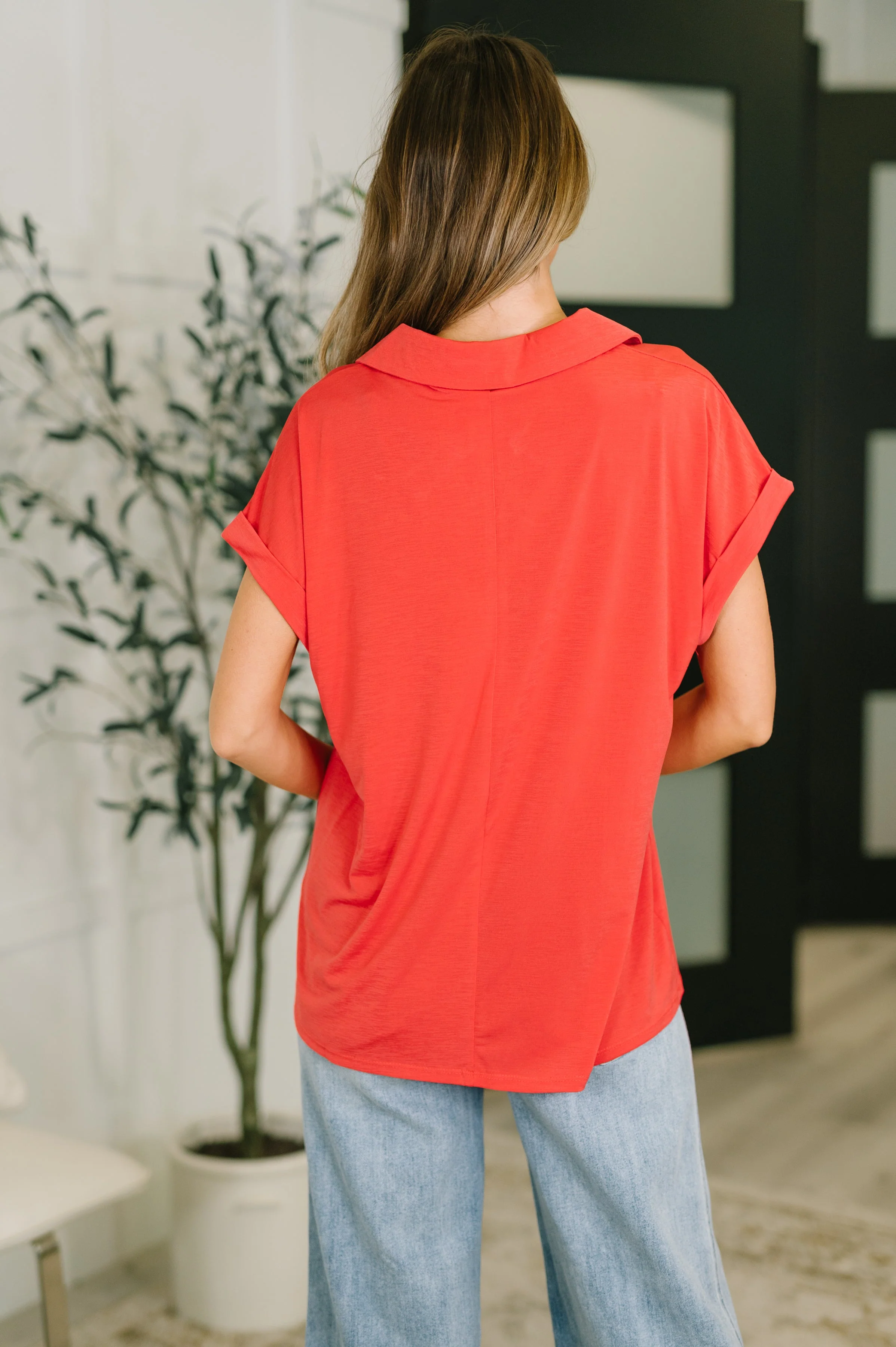 Sea You Soon Collared Top in Hot Coral - Image 5