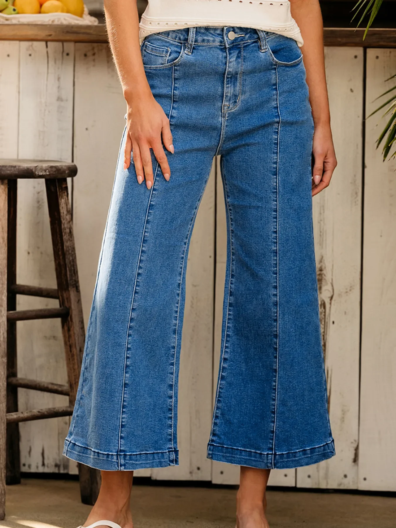Seam Detail Flared Bottom Ankle Length Jeans - Image 5