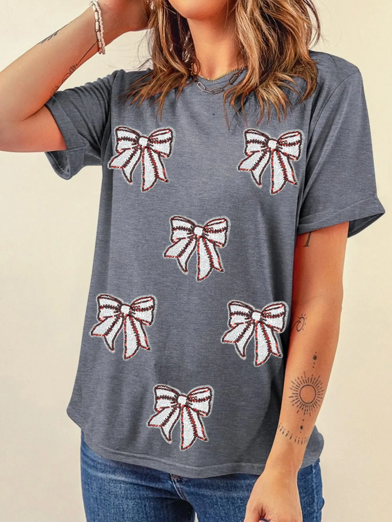 Sequin Bow Short Sleeve Tee
