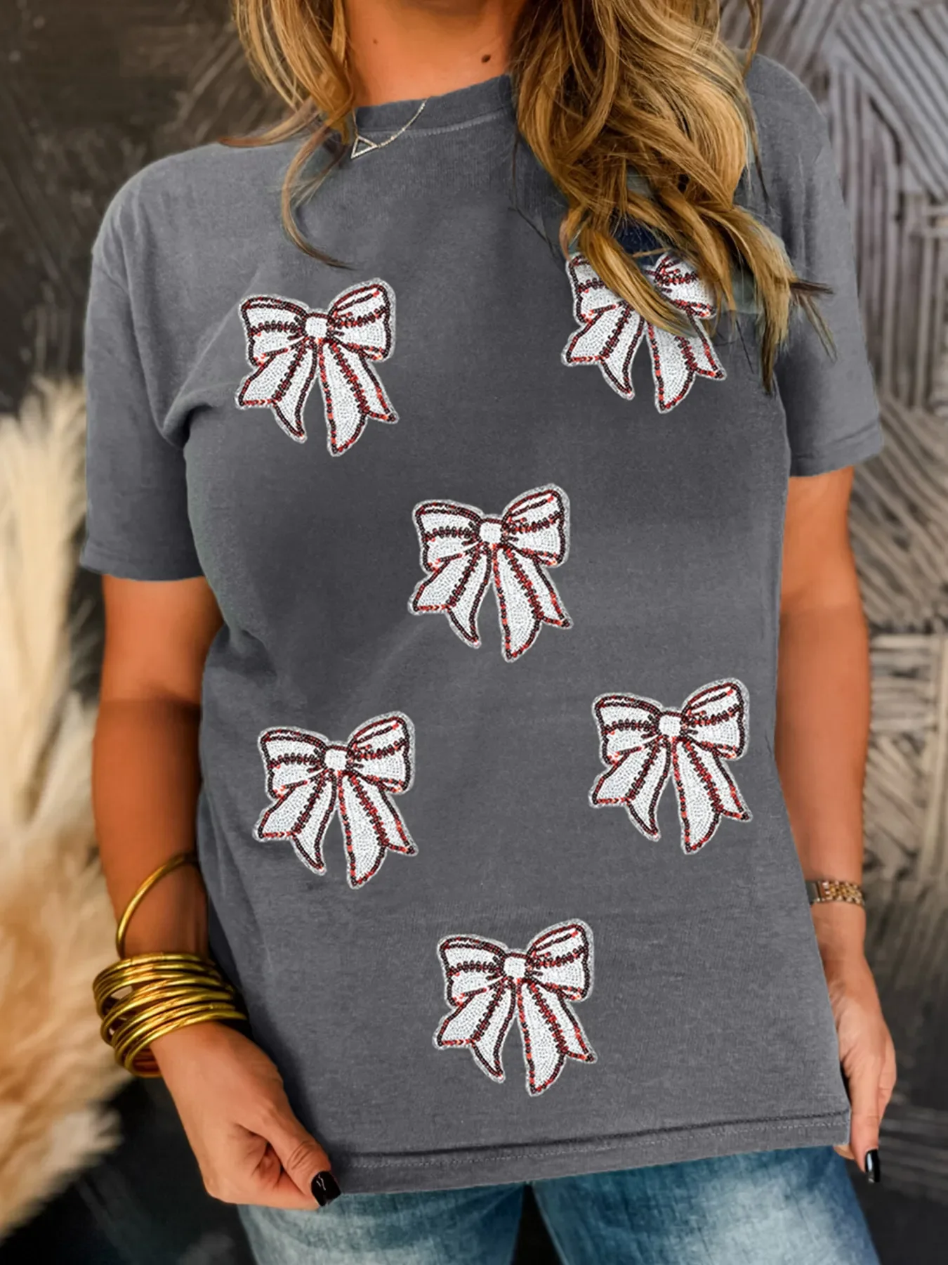 Sequin Bow Short Sleeve Tee - Image 5