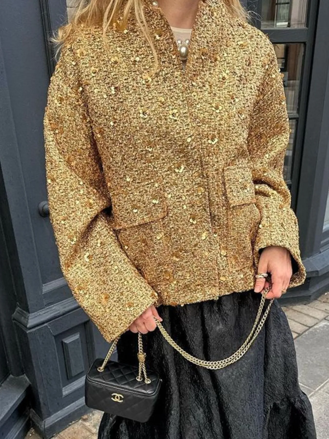 Sequin Long Sleeve Jacket with Pockets - Image 2