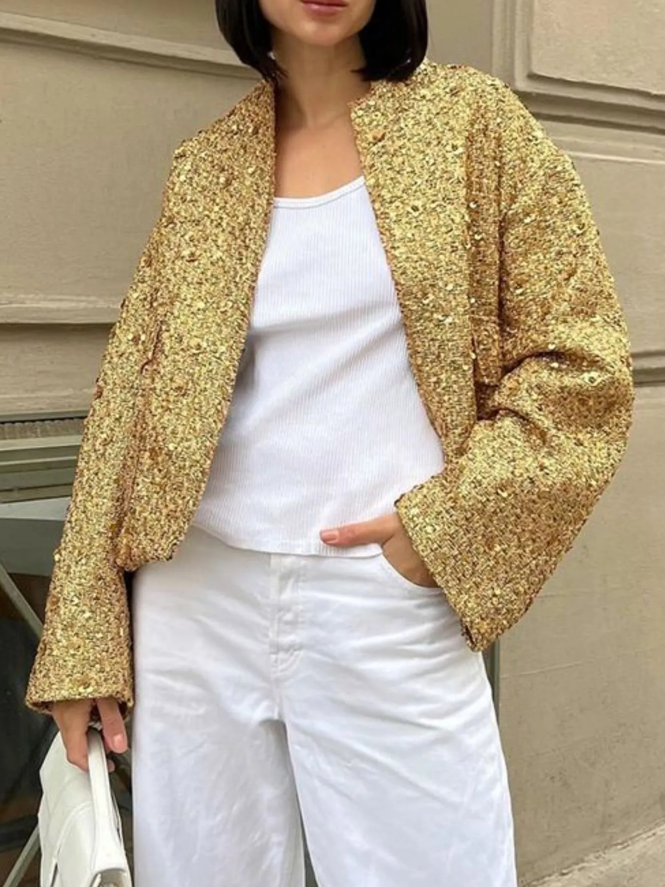 Sequin Long Sleeve Jacket with Pockets - Image 3