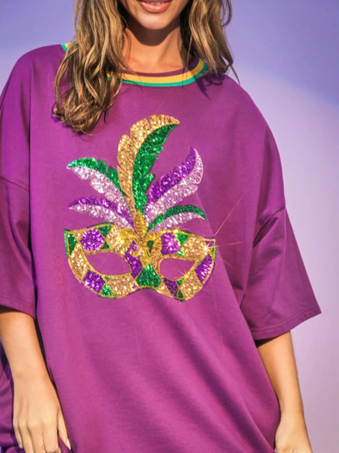 Sequin Round Neck 3/4 Sleeve Dress - Image 3