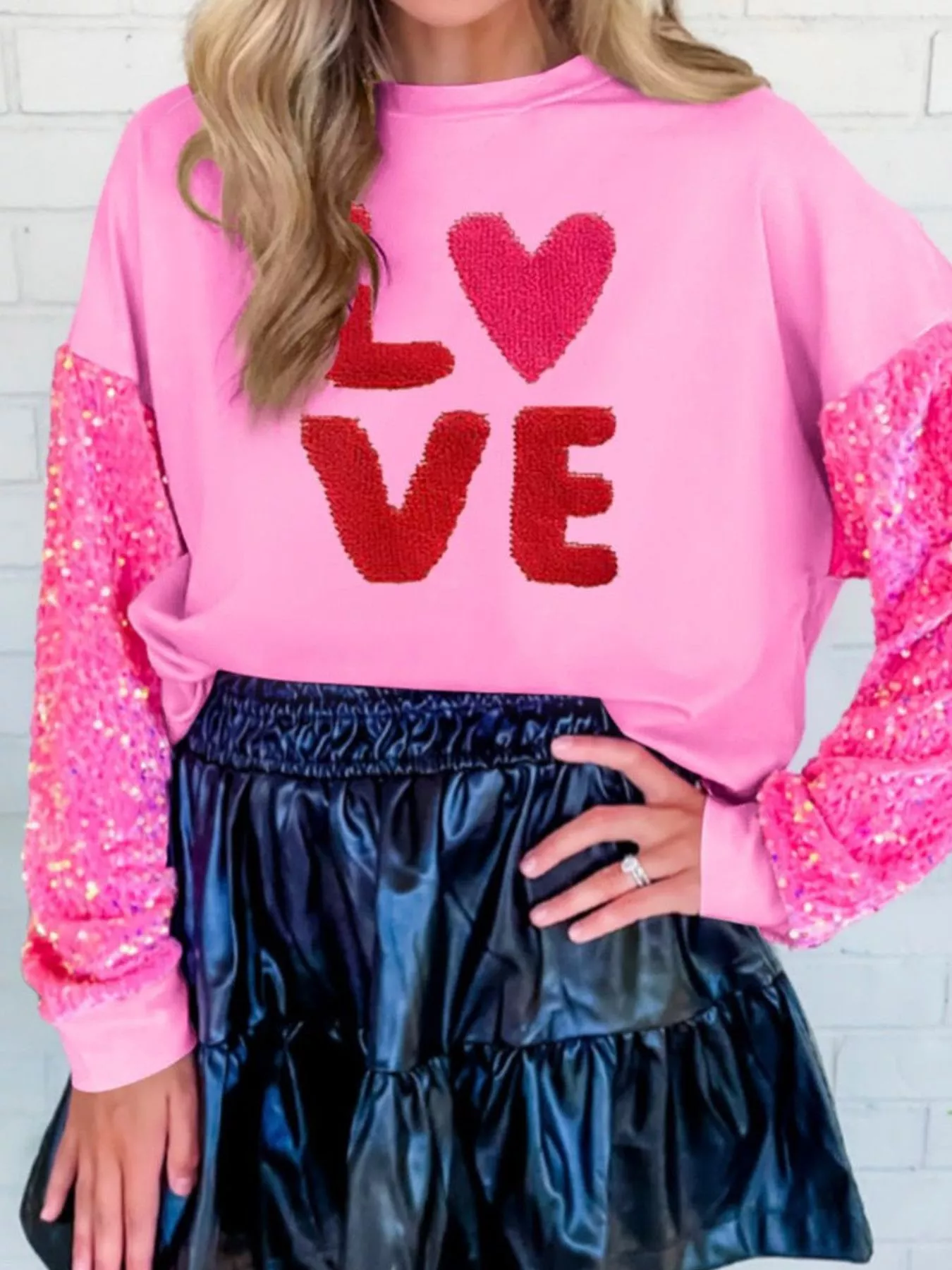 Sequin Round Neck Long Sleeve Sweatshirt - Image 3