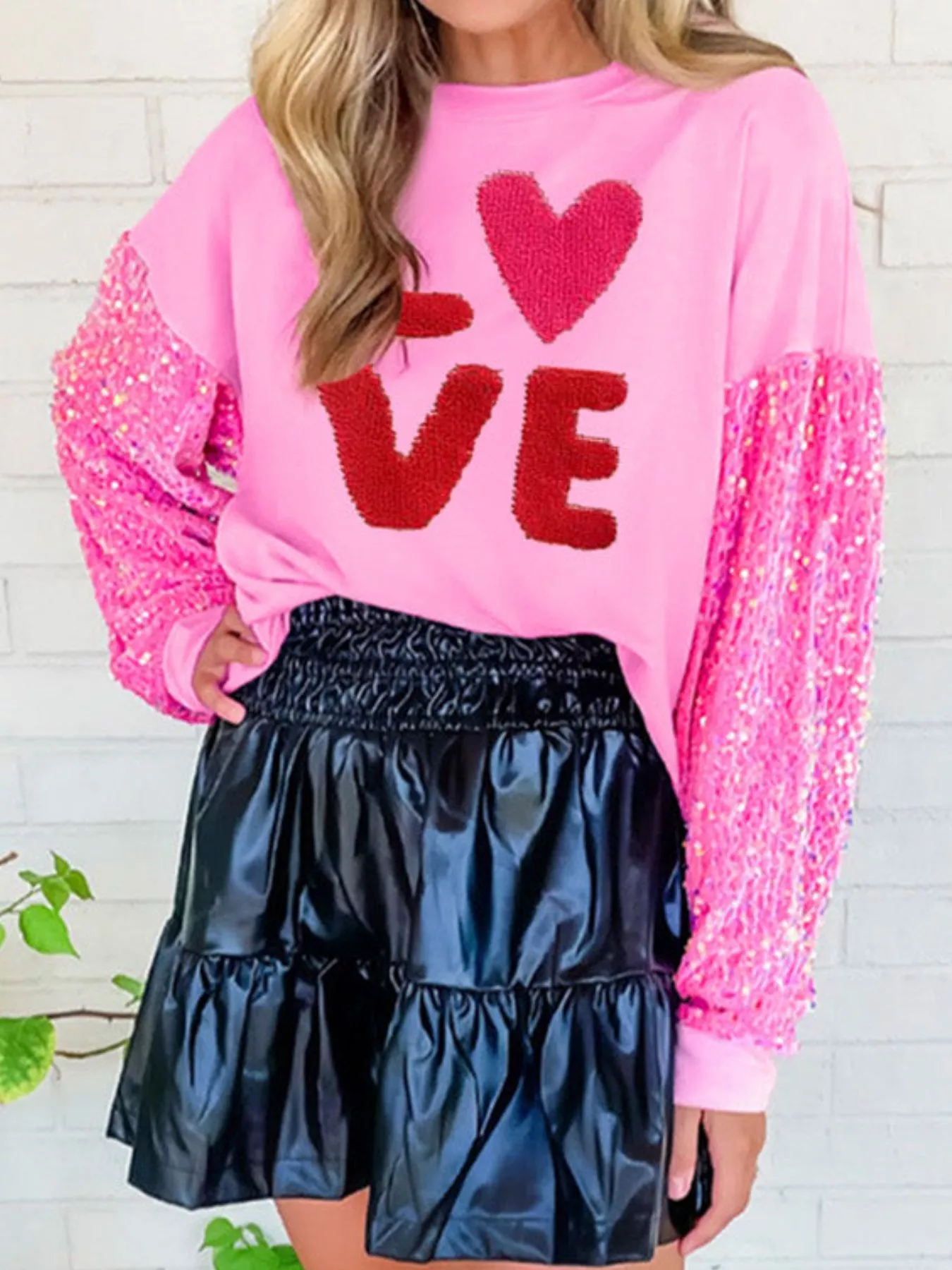 Sequin Round Neck Long Sleeve Sweatshirt - Image 4