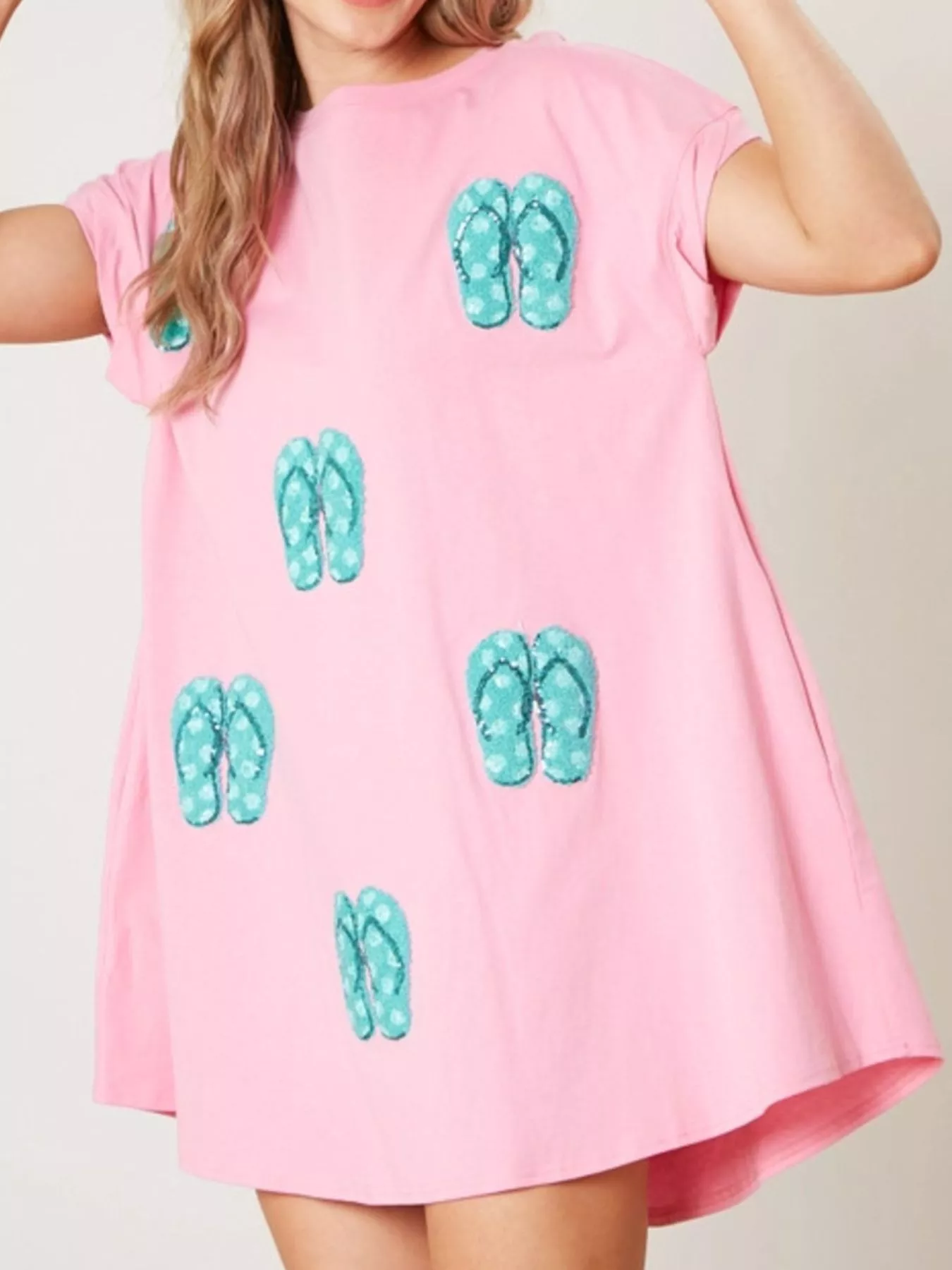 Sequin Short Sleeve Summer Tee Dress - Image 3