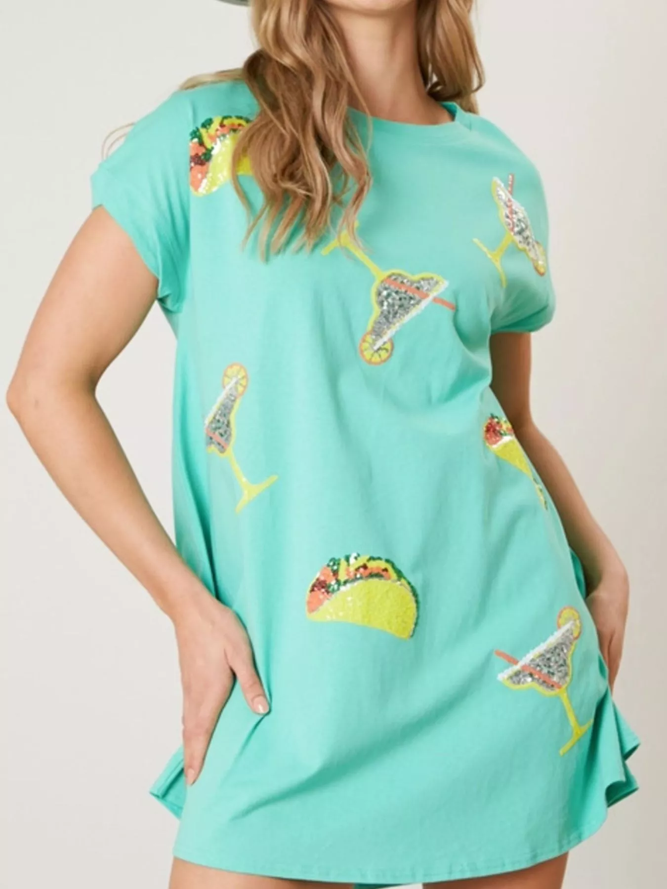 Sequin Short Sleeve Summer Tee Dress - Image 5