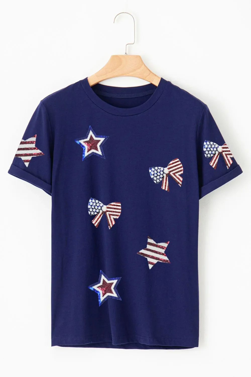 Sequin Star Round Neck Short Sleeve T-Shirt - Image 5