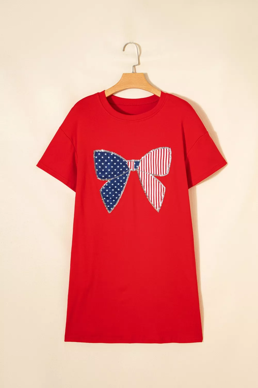 Sequin Trim Stars and Stripes Bow Patched T Shirt Mini Dress - Image 5