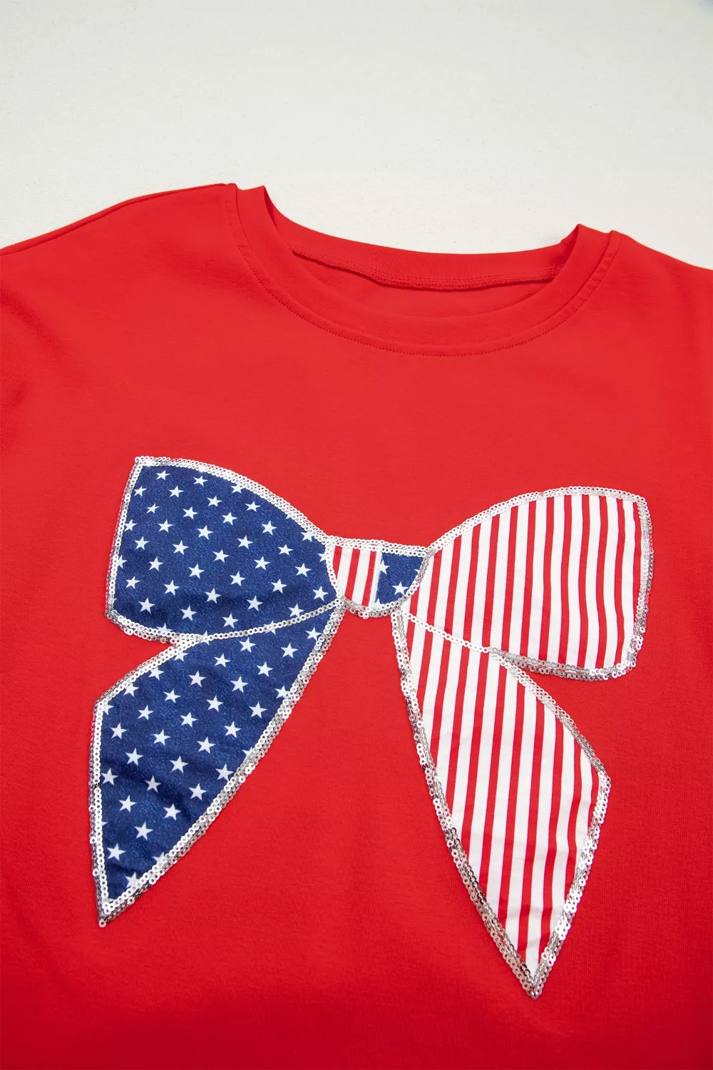 Sequin Trim Stars and Stripes Bow Patched T Shirt Mini Dress - Image 8