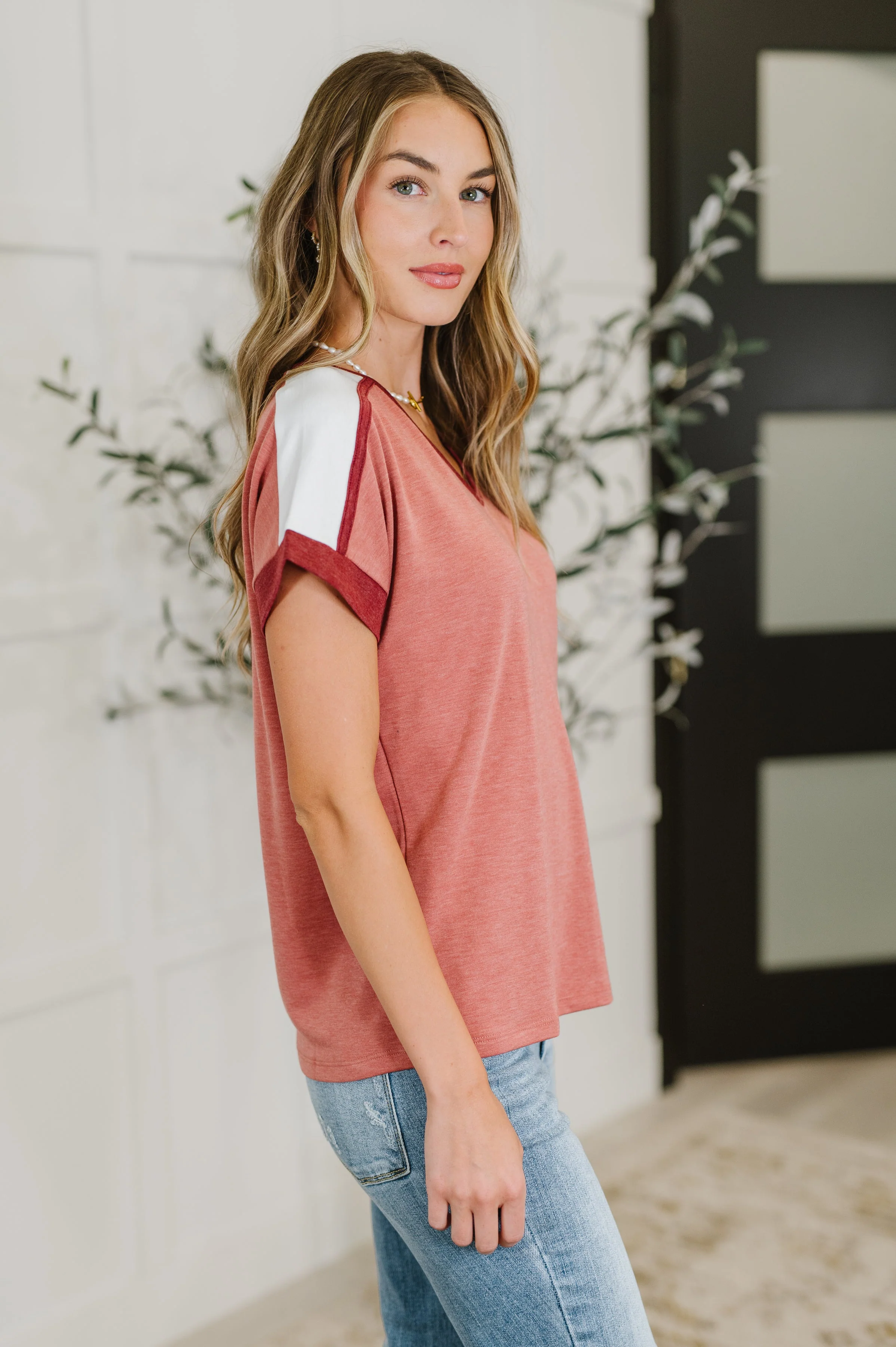 Sew Into You V-Neck Top in Light Rust - Image 4