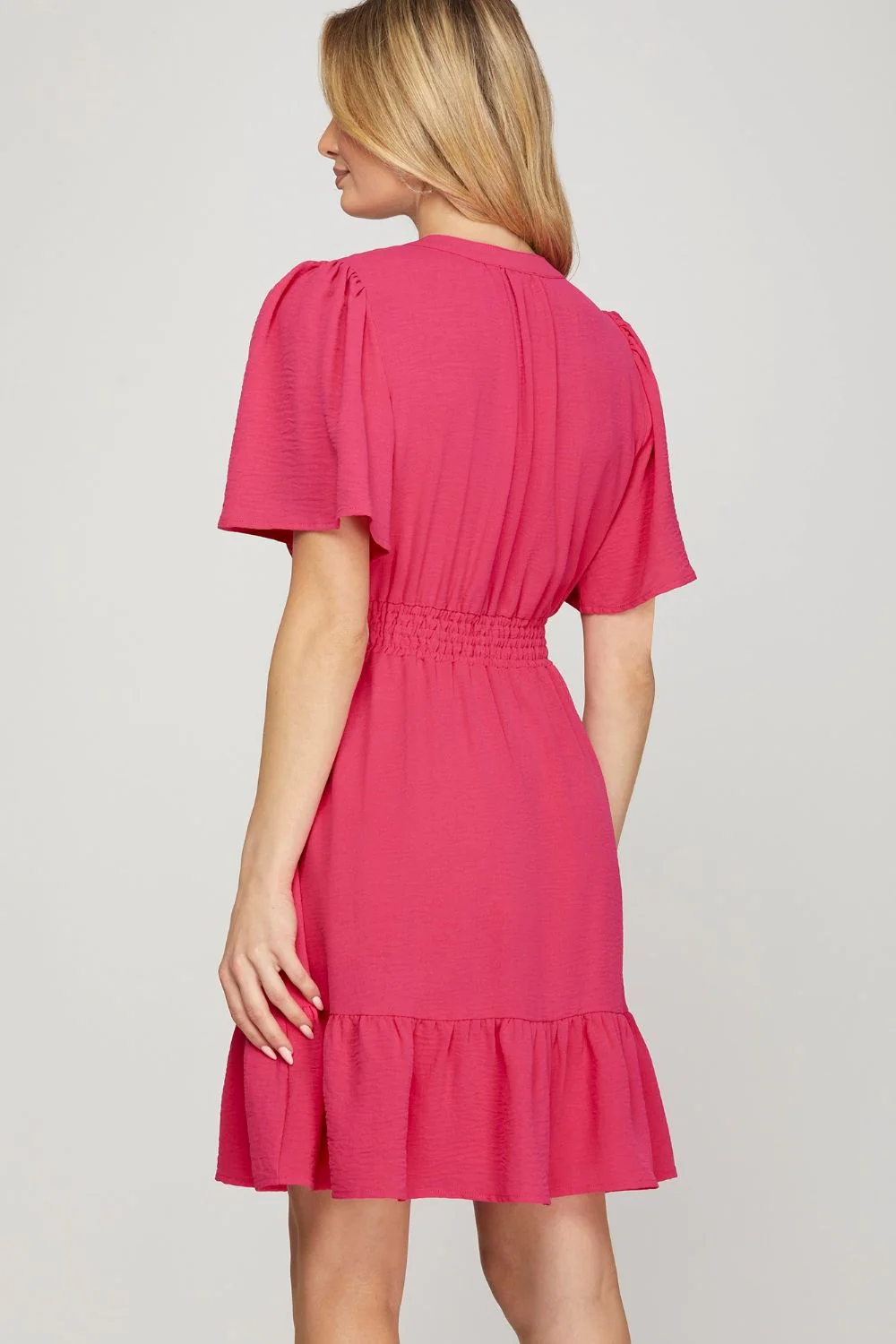 She + Sky Ruffled Hem Notched Flutter Sleeve Mini Dress - Image 2