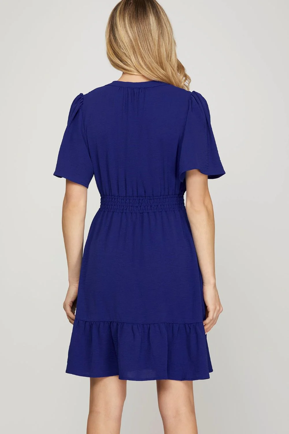 She + Sky Ruffled Hem Notched Flutter Sleeve Mini Dress - Image 2