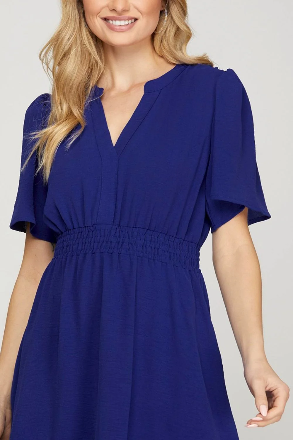 She + Sky Ruffled Hem Notched Flutter Sleeve Mini Dress - Image 3
