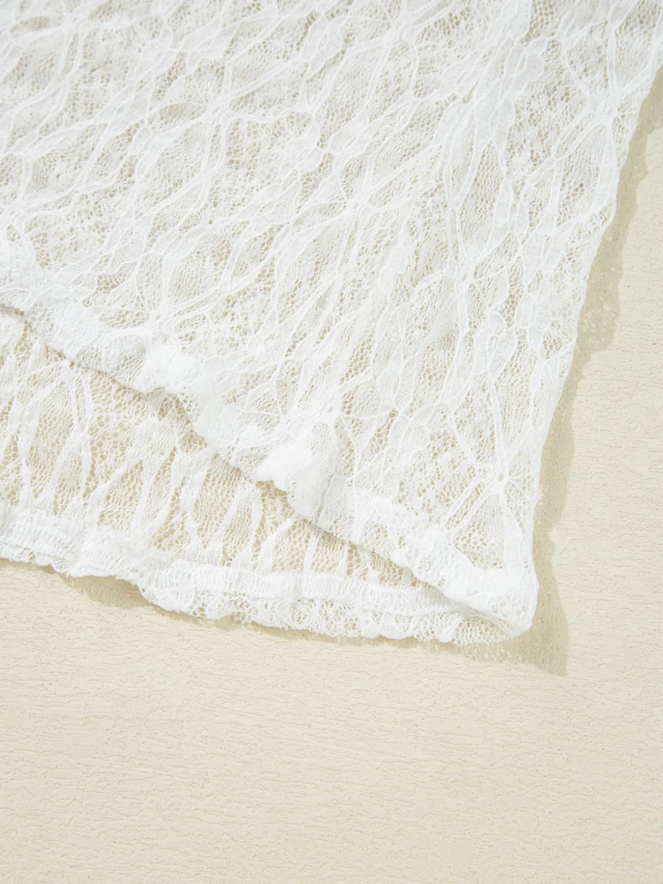 Sheer Lace Bell Sleeve Mock Neck Blouse - Image 8