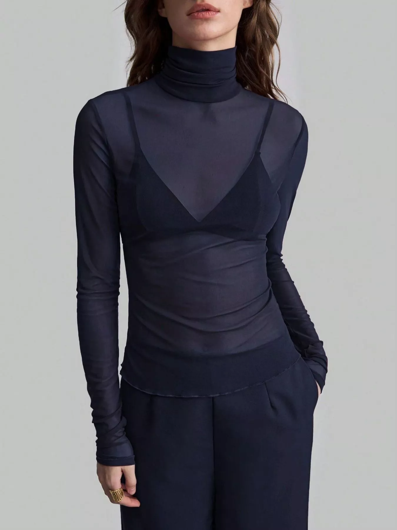 Sheer Mesh Turtleneck Top - Image 10